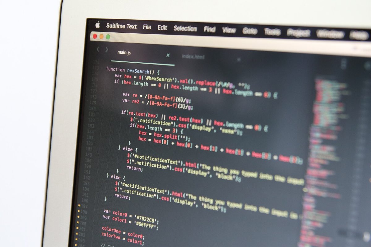 Macro close-up of code in a text editor on a laptop screen